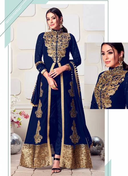 Blue Colour SENHORA NAM SHABANA Koti concept Faux Georgette with embroidery work Festive Wear Salwar Suit Collection 8004